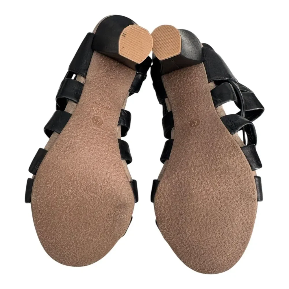 Bruno Premi Shoes Womens US 10/ 41 Black Leather Strappy Heeled Sandals Zip Back
